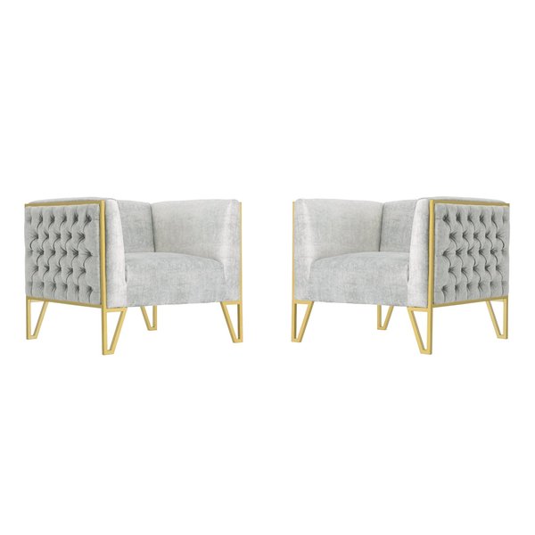 Manhattan Comfort Vector Accent Chair in Grey and Gold (Set of 2) 2-AC054-GY